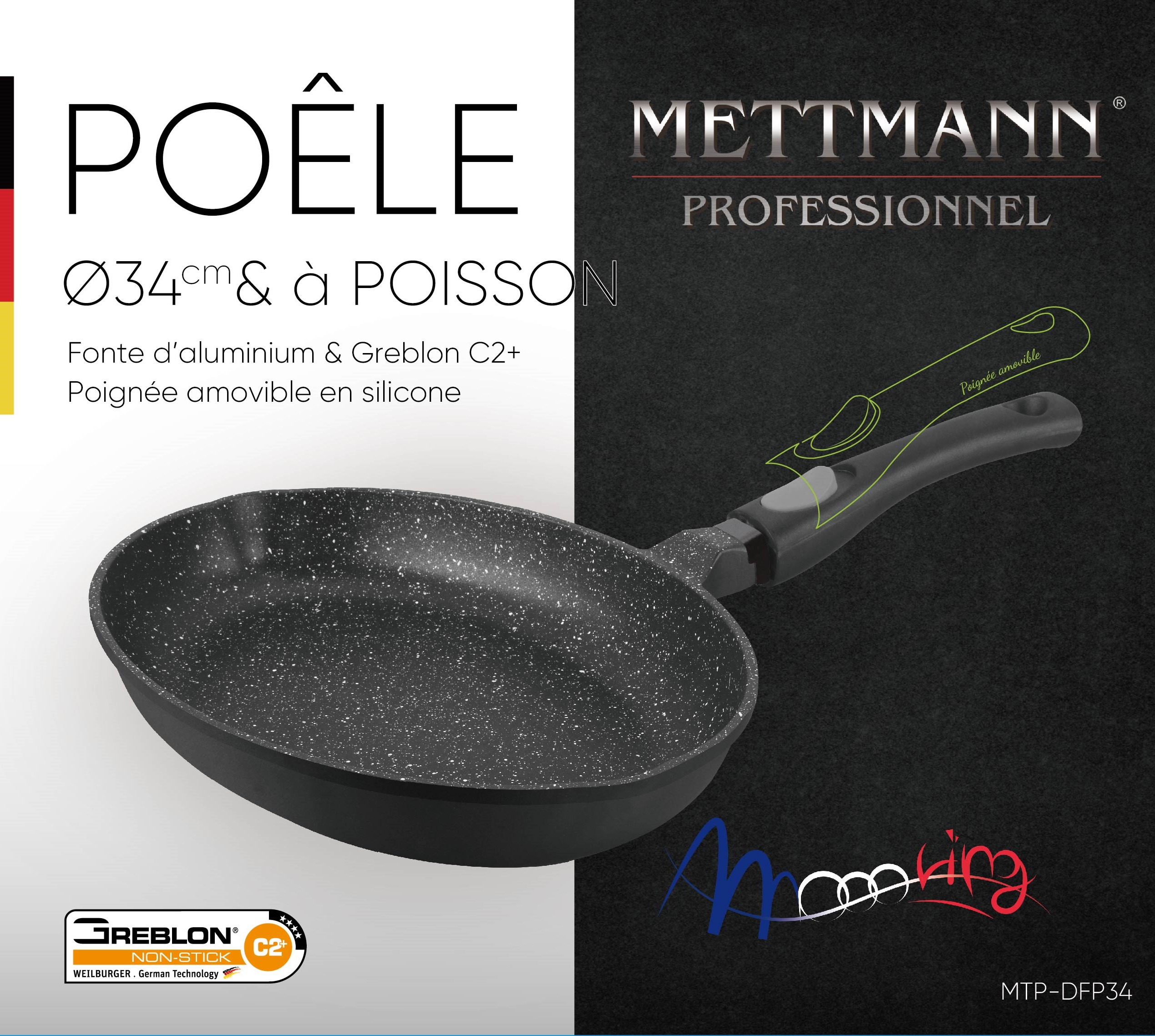 Poêle à Poisson - antiadhésif - manche amovible - METTMANN – Image 2