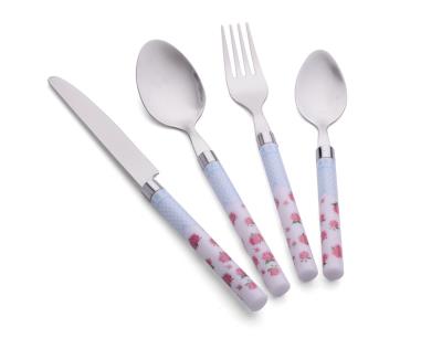 Ménagère / Couvert de table 24 pièces motif fleuri bleu