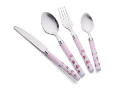 Ménagère / Couvert de table 24 pièces motif fleuri rose