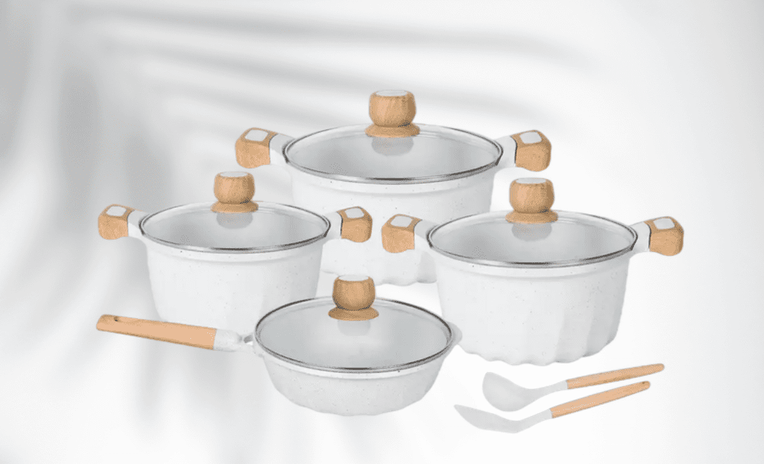 Batteries de Cuisine -Blanche – Revêtement antiadhésif